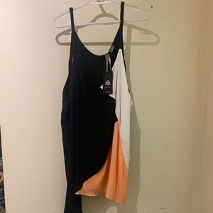 Penningtons Black, White, and Orange Asymmetrical Dress